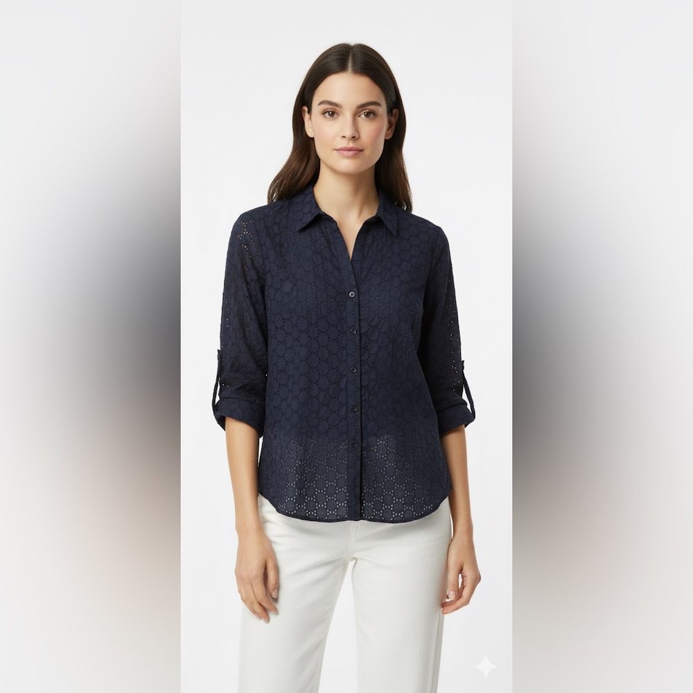 The Limited 100% Cotton Navy Blue Eyelet Blouse - Size S